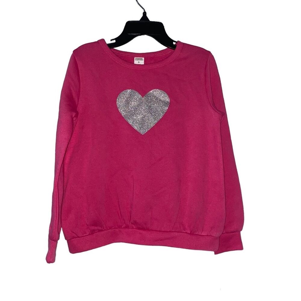 NWT Toddler Girls Harper Canyon Pink Magenta Heart Tulle Sweatshirt Top 5 !